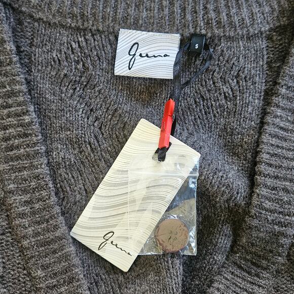 Juna Cardigan Womens S Gray Wool Sweater Short Sleeve Pockets Academia Preppy - Picture 5 of 11